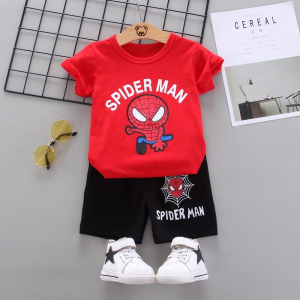 Σετ κοντό παντελονάκι - μπλoύζα κοντομάνικη με σχέδιο baby Spiderman. κόκκινο - μαύρο